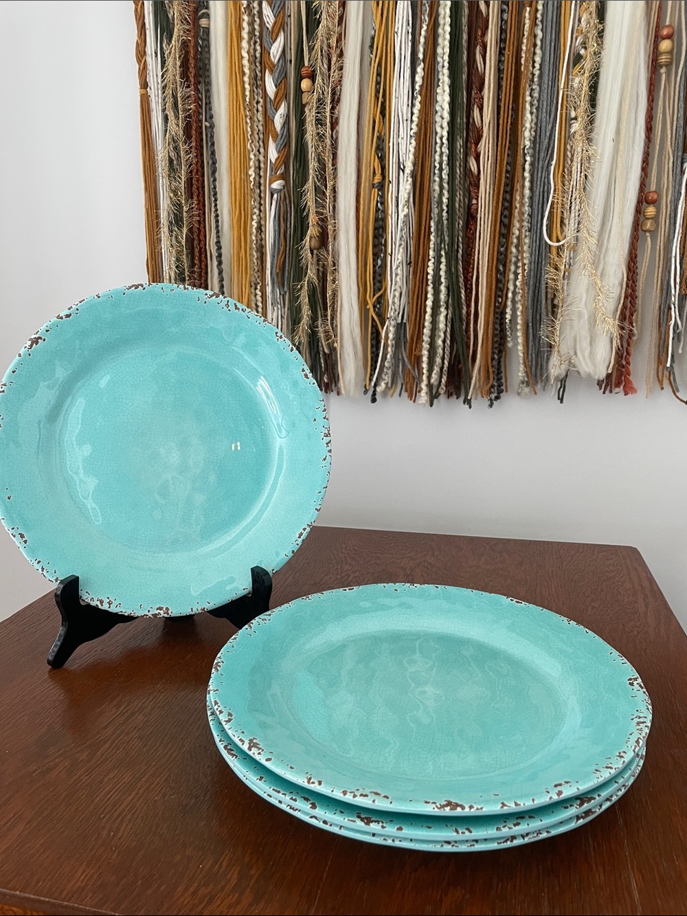 Turquoise Ceramic Dinner Plates - Set of 4